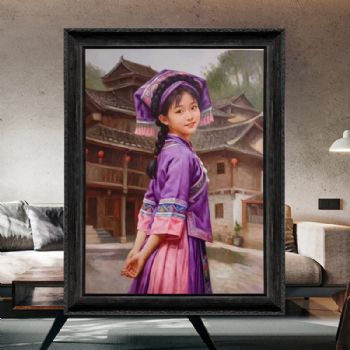 精品人物写实油画民族服装美女画纯手绘人物油画实木画框