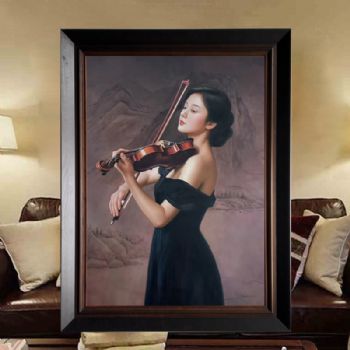 纯手绘手工人物写实油画拉提琴的艺术家