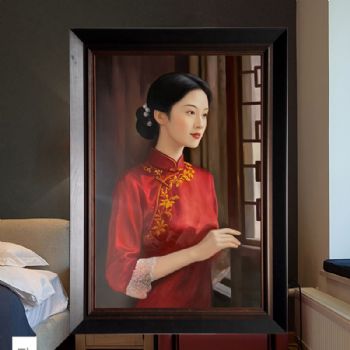 美艳美女油画 纯手绘人物油画 淑女油画 酒店会所挂画 中式人物画