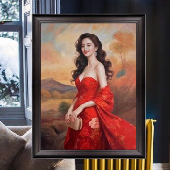 红衣美女布面油画纯手绘手工 油画人物