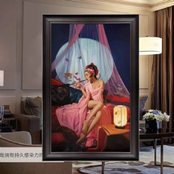 精品写实抽袋烟的美女人物油画纯手绘手工油画人物