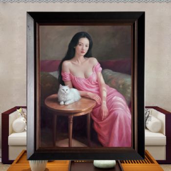 精品人物艺术纯手绘人物写实油画美女仕女艺术油画实木外框