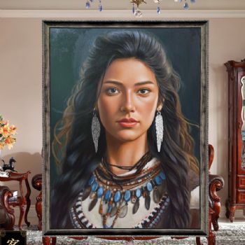 人物写实油画纯手绘民族人物油画美女衣饰着装写实油画