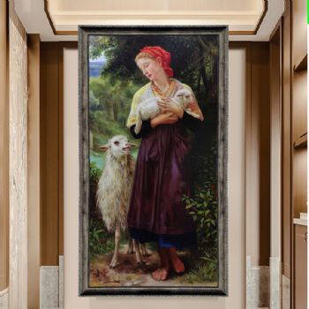 欧美人物写实油画牧羊女纯手绘人物油画精品收藏油画