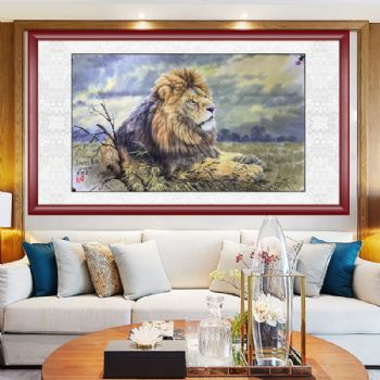 纯手绘动物国画朝鲜动物狮子图狮王争霸写实动物朝鲜画