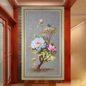 新中式牡丹写实油画纯手绘作品花开富贵实木框