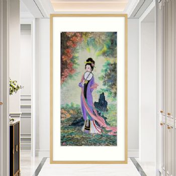 美女国画中式古典仕女水墨国画纯手绘国画原木外框