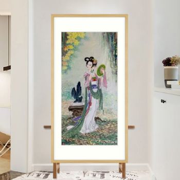 红楼梦人物水墨国画美女手绘国画仕女图实木外框