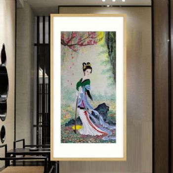 美女仕女国画红楼人物水墨画纯手绘人物国画实木外框