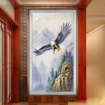 雄鹰展翅飞翔动物油画纯手绘办公室油画装饰油画实木外框