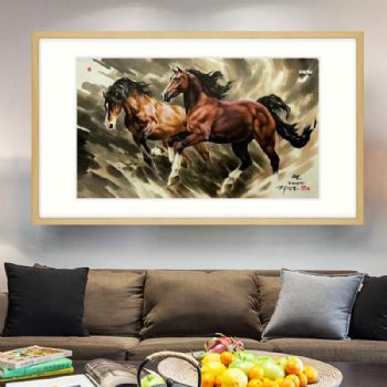 手绘动物油画马到成功朝鲜水墨国画办公室挂画