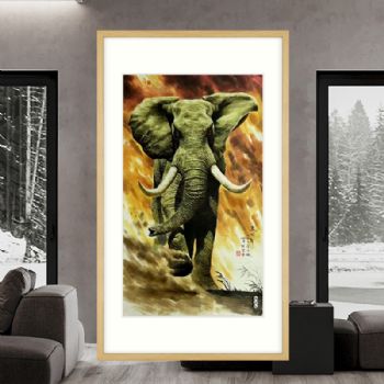 吉祥如意大象动物国画朝鲜水墨画玄关走廊挂画纯手绘国画