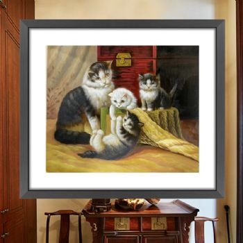 手绘宠物油画儿童卧室油画猫咪动物油画