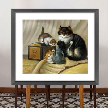 儿童油画动物油画宠物猫咪油画纯手绘油画卧室挂画