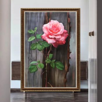 一朵玫瑰花精品写实原创花卉油画纯手绘油画餐厅挂画