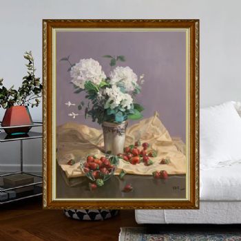 收藏精品花卉油画纯手绘花卉油画作品餐厅挂画实木画框