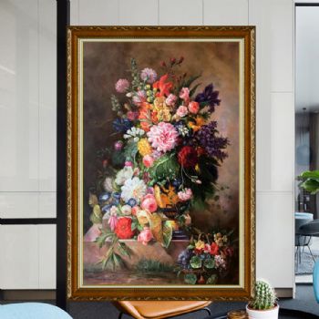 纯手绘欧式花卉油画精品花卉油画作品实木外框收藏油画