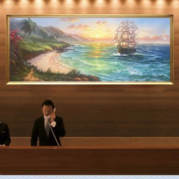 海浪帆船风景油画纯手绘客厅大厅装饰油画实木外框