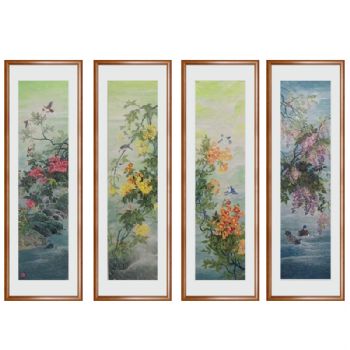 经典国画四尺对开条屏没骨花鸟国画大厅客厅花鸟国画纯手绘画