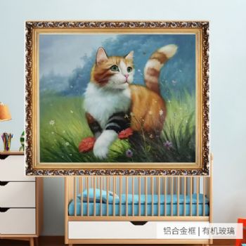 可爱的小橘猫纯手绘动物油画儿童挂画实木外框
