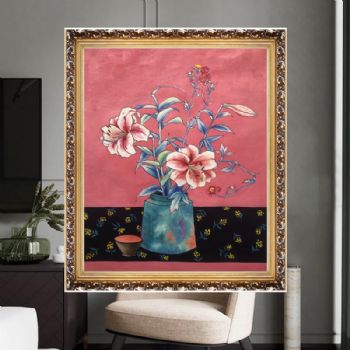 原创装饰风格纯手绘油画花卉油画实木外框
