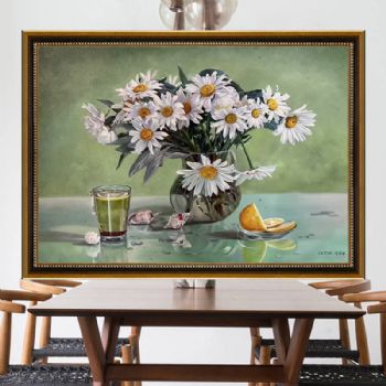 写实精品油画纯手绘静物花卉油画朝鲜精品油画实木外框朝鲜静物花卉油画