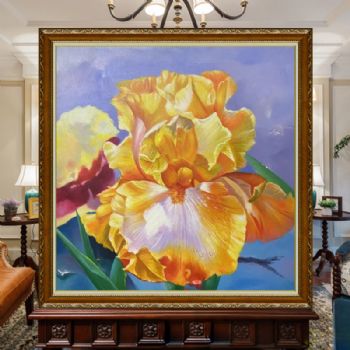 茑尾花手绘花卉油画写实油画客厅大厅挂画实木外框