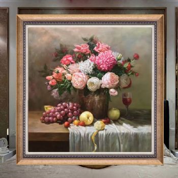 欧式花卉油画作品纯手绘精品古典欧式油画大厅挂画实木外框写实欧式精品花卉油画