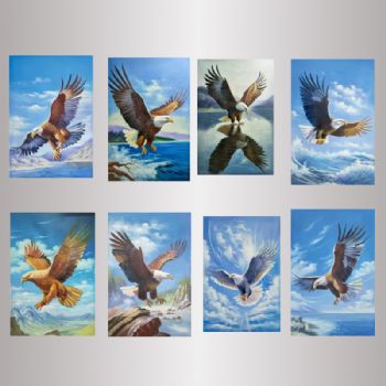 批发纯手绘动物油画大鹏展翅雄鹰写实油画画芯尺寸90*60CM