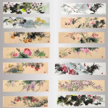 精品四尺对开花鸟国画纯手绘彩墨国画牡丹兰花国画