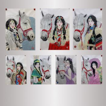 纯手绘人物国画美女国画仕女国画四尺三开彩墨人物国画