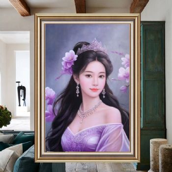 古装美女图人物油画纯手绘人物油画紫衣美女图艺术