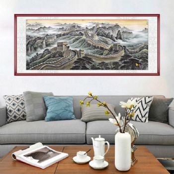 精品纯手绘小八尺长城风景国画水墨风景画客厅大厅实木外框挂画