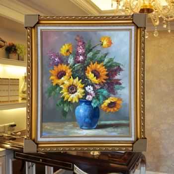 现货现发纯手绘花绘油画卧室挂画厚油厚肌理油画实木外框