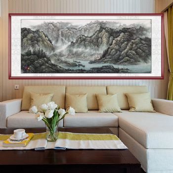 纯手绘精品淡彩小八尺手绘作品可落款山水客厅风景国画