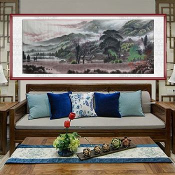 鸿运当头水墨国画小八尺山水风景国画水墨画实木外框三天之内发货