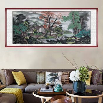 风水聚宝盆水墨国画小八尺山水风景国画水墨画客厅大厅挂画三天之内发货