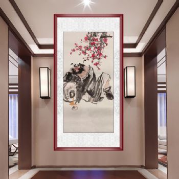 钟馗醉在花朵下人物国画纯手绘水墨国画客厅玄关中式人物画三天之内发货