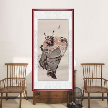 三尺人物画钟馗戏蝙蝠人物国画纯手绘水墨国画客厅玄关中式人物画三天之内发货