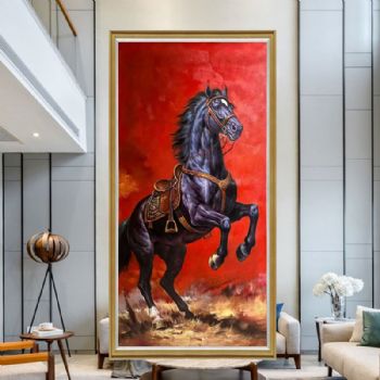 一马当先马到成功纯手绘奔马图写实油画实木外框动物油画