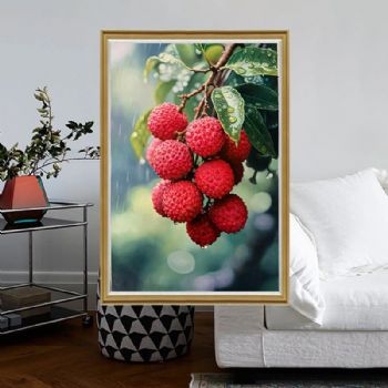 励志成才写实静物油画纯手绘荔枝图书房挂画实木外框