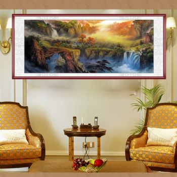 手绘国画山水画精品小八尺彩墨山水风景国画客厅大厅纯手绘国画