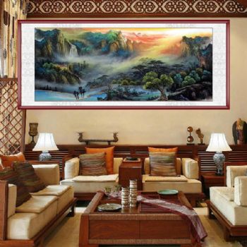 手绘国画水田山水画精品小八尺彩墨山水风景国画客厅大厅纯手绘国画