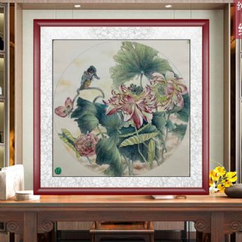 工笔荷花小写意精品国画花鸟国画手绘水墨国画餐厅客厅挂画四尺斗方