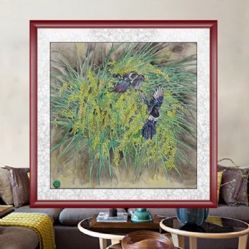 小写意工笔稻谷里的喜鹊图精品国画花鸟国画手绘水墨国画餐厅客厅挂画四尺斗方