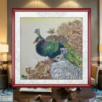 写实工笔孔雀图精品国画花鸟国画手绘水墨国画餐厅客厅挂画四尺斗方