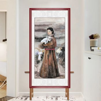水墨国画牧羊女人物国画纯手绘美女仕女国画客厅酒店国画实木外框三天之内发货
