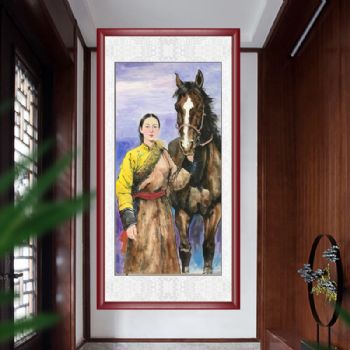 水墨国画牧马人女人物国画纯手绘美女仕女国画客厅酒店国画实木外框三天之内发货