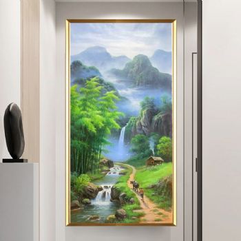 Farming at home, bamboo forest, landscape oil painting, pure hand-painted bamboo, peace oil painting, solid wood frame