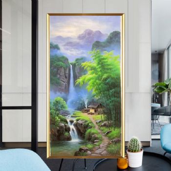 Bamboo news, peace, wealth, rolling in. Pure hand-painted bamboo forest scenery, oil painting, solid wood frame